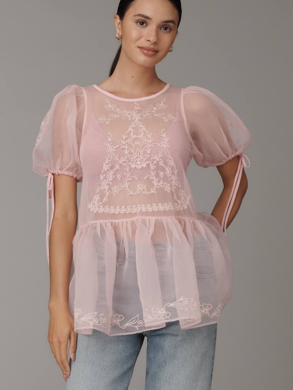 Anthropologie Size XS Sheer Lace Peplum Blouse $128 NWT Coquette